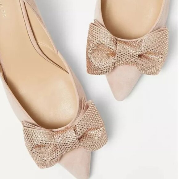 Ann Taylor D'Orsay Suede Crystal Accent Bow Pump, 2 " heels, size 8.5 M - Picture 4 of 8